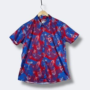 Dixxon Co The Mixer Hawaiian Button Shirt Mens XL Blue Red Cocktail Maximalist